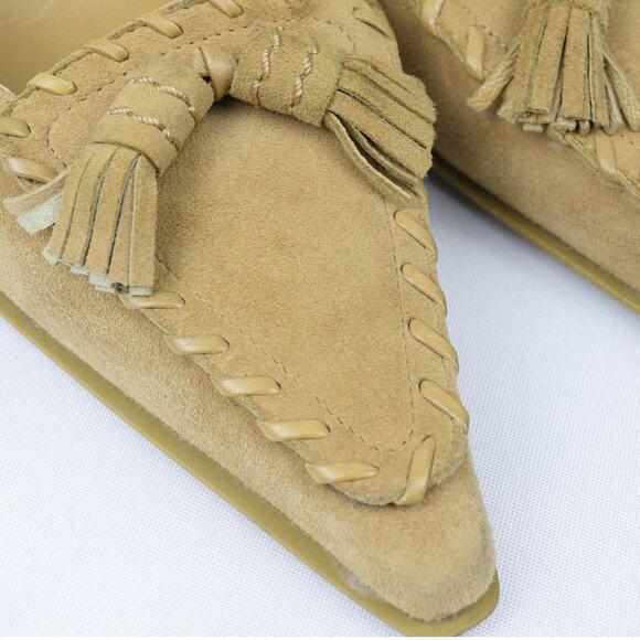 Stuart Weitzman Tan Suede Whipstitch Western Pointed Toe Low Kitten Heel Size 8 - Picture 3 of 12